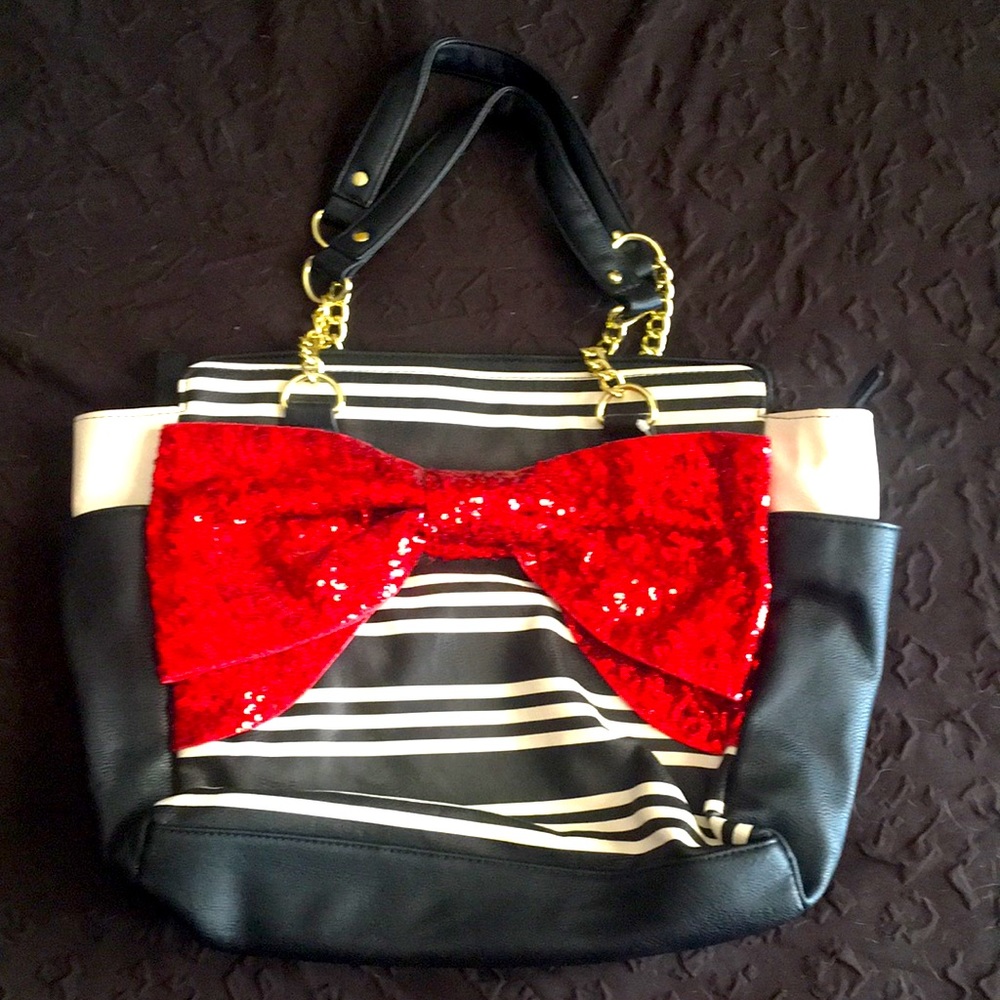 Brand New Rare Betsey Johnson Red Sequined Bow Purse
